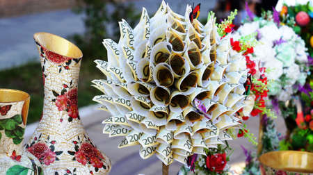 Money Tree. Handmade. Souvenirs and visual arts are sold at a street fair in Nalchik.の写真素材