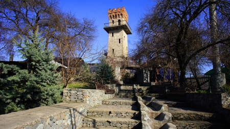 The ancient watchtower, equipped for tourists as an observation tower for the panoramic view of the resort foothills of the Caucasus. The resort area of ??Nalchik.の写真素材