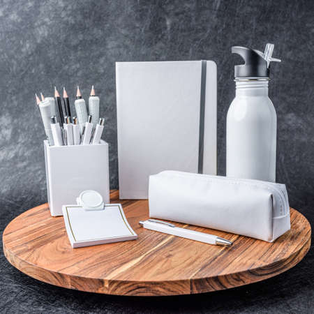 white luxury stationary template for branding in dark grey backgroundの写真素材