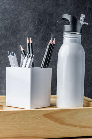 white luxury stationary template for branding in dark grey backgroundの写真素材