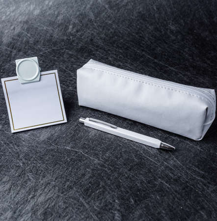 white luxury stationary template for branding in dark grey backgroundの写真素材