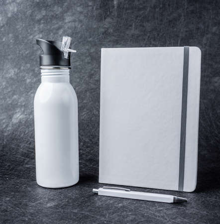 white luxury stationary template for branding in dark grey backgroundの写真素材