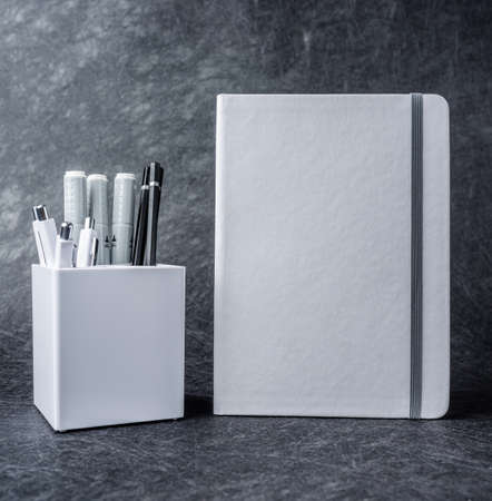 white luxury stationary template for branding in dark grey backgroundの写真素材