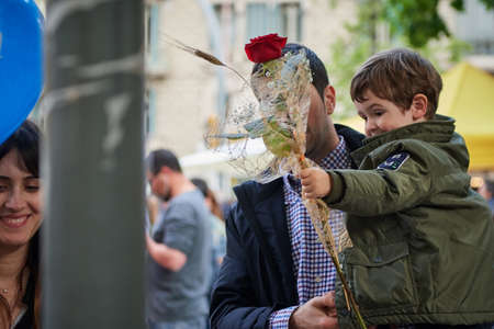 Barcelona, Spain - April 23 2019: St. George's Day, patron saint of catalonia, day of love, the book and the roseのeditorial素材