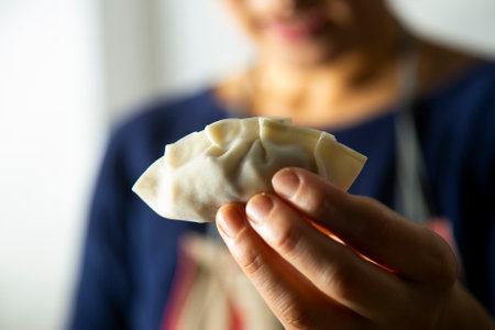 Japanese gyoza. Traditional Japanese dumplings stuffed with meat and vegetables.の写真素材