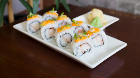 Ebi Sushi. Sushi rice combined with premium prawns.の写真素材