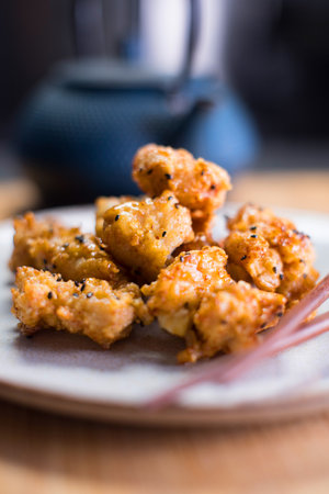 Japanese style karaage fried chicken.の写真素材