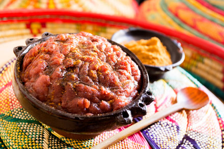 Ethiopian kifto. Traditional dish present in Ethiopian cuisine. It consists of raw minced meat.の写真素材
