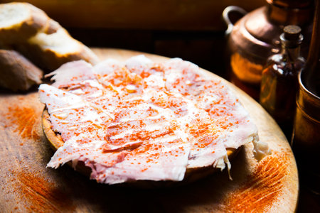 Spanish tapa with several premium sausages such as ham and loin. Top quality Spanish ham from the Exの写真素材