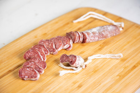 Fuet is a typical sausage from the cuisine of Catalonia.の写真素材