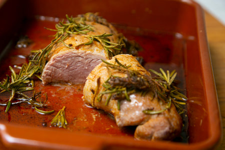 Beef tenderloin with baked vegetables.の写真素材