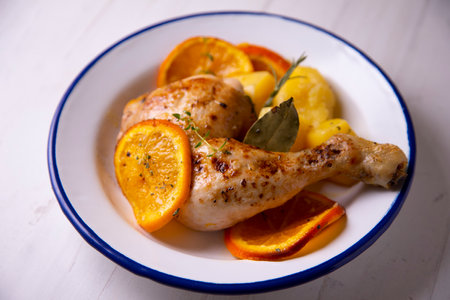 Baked chicken with orange.の写真素材