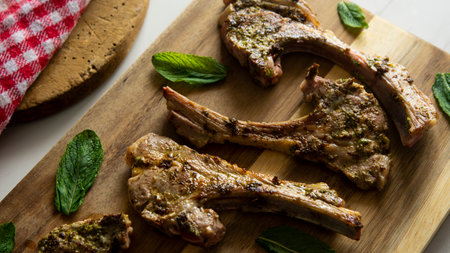 Roasted lamb chops flavored with mint.の写真素材