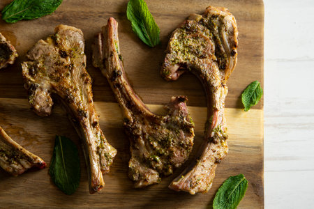 Roasted lamb chops flavored with mint.の写真素材