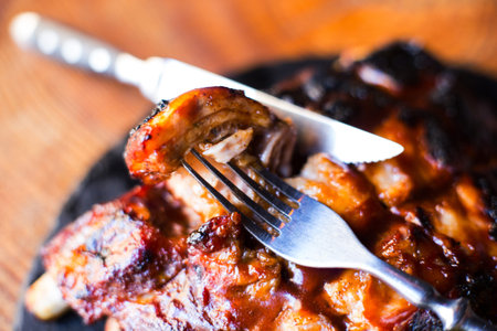 Tender and juicy barbecue pork ribsの写真素材