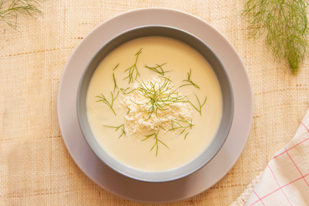 Creamy fennel and cheese soup. Traditional Spanish tapas recipe.の写真素材