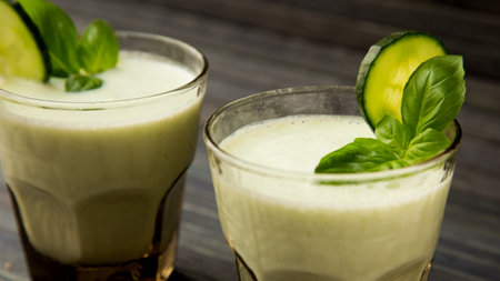 Cold cucumber, yogurt and mint soup.の写真素材