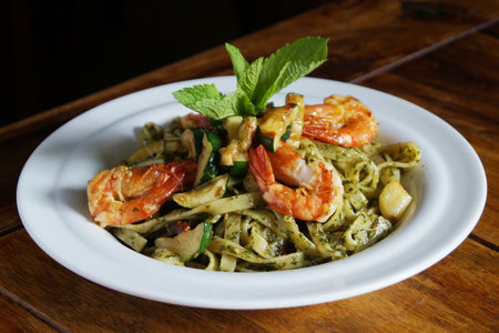 Pasta frutti di mare. Pasta cooked with seafood such as mussels, clams and prawns.の写真素材