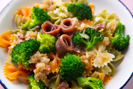 Italian broccoli and anchovies pasta dish.の写真素材