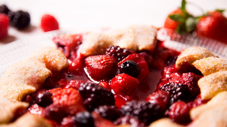 Sweet French galette red berries, strawberries, blackberries and raspberries.の写真素材