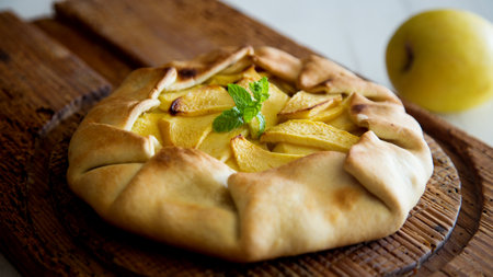 Sweet French galette with apple and cinnamon.の写真素材