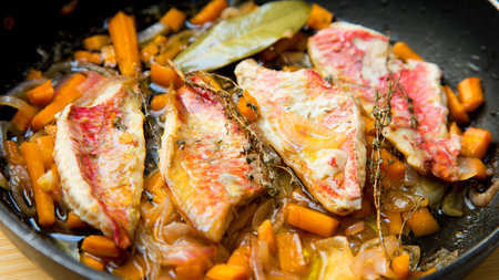 Pickled red mullet. Traditional Spanish tapas recipe.の写真素材