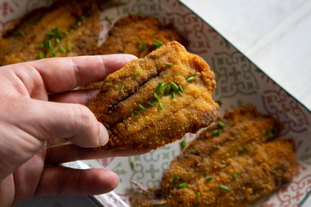 Fried anchovies from Malaga. Traditional Spanish tapa recipe.の写真素材
