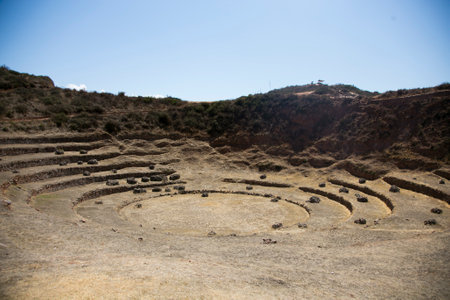 Agricultural terraces in the Sacred Valley. Moray in Cusco, Sacred Valley, Peruの写真素材