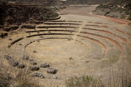 Agricultural terraces in the Sacred Valley. Moray in Cusco, Sacred Valley, Peruの写真素材