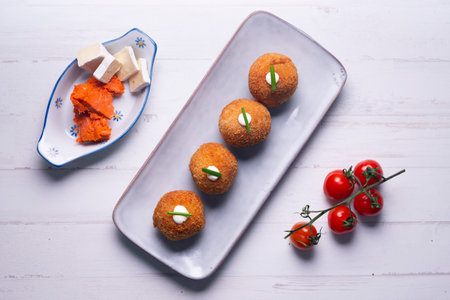 Sobrasada croquette with brie cheese.の写真素材
