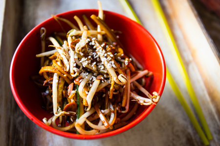 Bean sprout salad. Traditional Asian salad recipe.の写真素材
