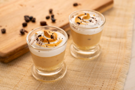 Dessert cups with nougat cream and meringue.