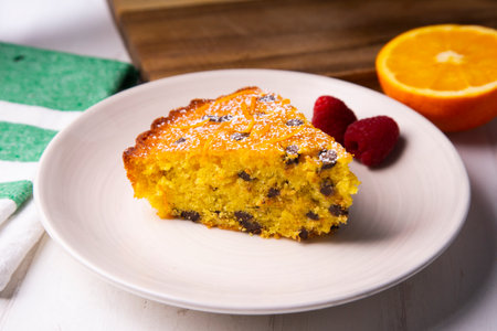 Spongecake with orange and chocolate chipsの写真素材