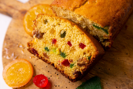 Cake with colored candied fruit.