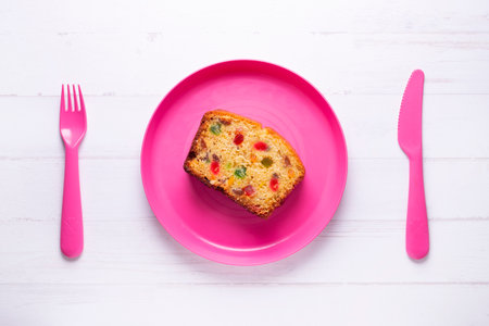 Cake with colored candied fruit.の写真素材