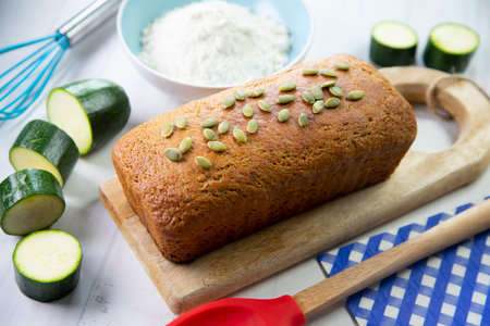 Delicious zucchini bread backed like a sponge cake.の写真素材