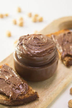 Homemade cocoa cream with hazelnut, cocoa and sugar.の写真素材