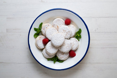 Manchego shortbread. Manchego mantecados are a sugar-coated sweet with a delicious flaky texture, typical of Spanish confectionery.の写真素材