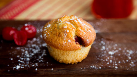 Cherry muffins made in a French patisserie.