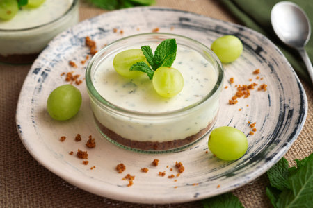 A cheesecake mousse is a dessert of French origin, whose base is egg white mounted until stiff, or whipped milk cream, which gives it a spongy consistency.の写真素材