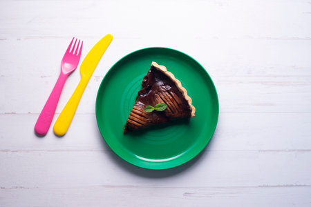 Pear tart with caramel and mascarpone cheeseの写真素材