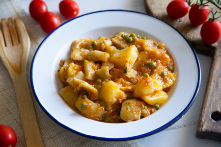 Stewed cuttlefish with potatoes. Traditional Spanish tapas recipe.の写真素材