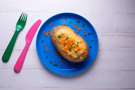 Baked potato souffle with gratin cheese.の写真素材