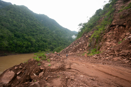 Road from the City of Tarapoto to the town of Chazuta in the Peruvian jungle. Bad road due to rain.
