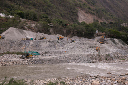 Vilcanota River as it passes through the town of Santa Rosa in the Peruvian jungle near Machu...