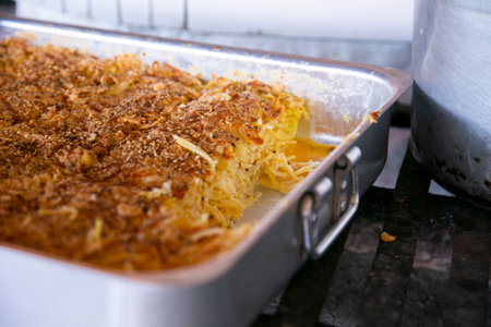 ArequipeÃ±o noodle cake. Traditional recipe from Arequipa consists of noddles backed in the oven with cheese and egg.の写真素材