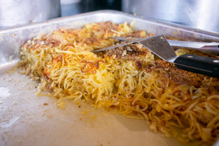 ArequipeÃ±o noodle cake. Traditional recipe from Arequipa consists of noddles backed in the oven...