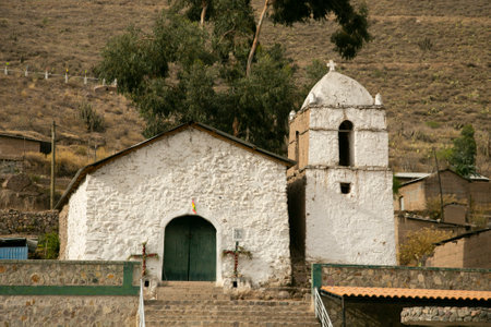 Church in Malata town in the Colca Canyon in Peru.の写真素材