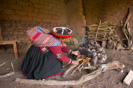Maras, Peru; 1st October 2022: Celebrating Pachamanca feast with a Quechua tribe in the Sacred Valley, Peru.のeditorial素材