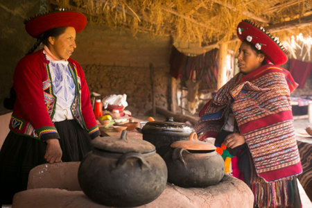 Maras, Peru; 1st October 2022: Celebrating Pachamanca feast with a Quechua tribe in the Sacred Valley, Peru.のeditorial素材